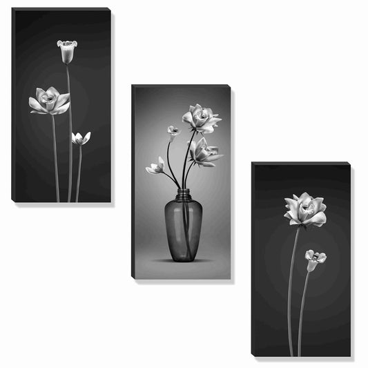 Paintings Preety flower for Wall Decoration - Set Of 3, 3d modern art Painting for Living Room Large Size with Frames for Home Decoration, Hotel, Office 30 cm x 51 cm JC-05