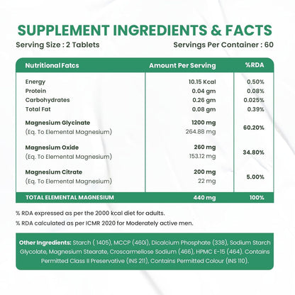 Vlado’s Himalayan Organics Magnesium Citrate + Glycinate + Oxide Complex 1660 mg - Triple Magnesium Complex Supplement For Men And Women | Boost Heart, Nerve & Muscle Health | Good For Strong Bones | Clinically Proven - 120 Vegetarian Tablets