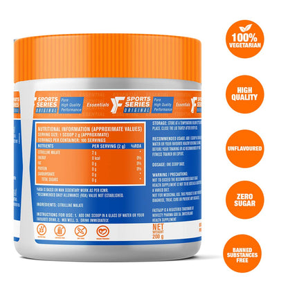 Fast&Up Citrulline (100 Servings) Citrulline Malate to Enhance Muscle Pump, Sustain Longer Workouts & Boost Recovery (Unflavored,Pack of 200 gm Powder)