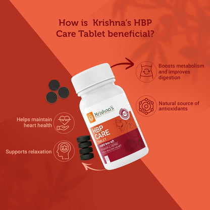 Krishna's HBP Care Tablets With 5 Herbs for Healthy Heart - Helps manage Stress & Mental Wellness - 60 Tablets (Pack of 1)