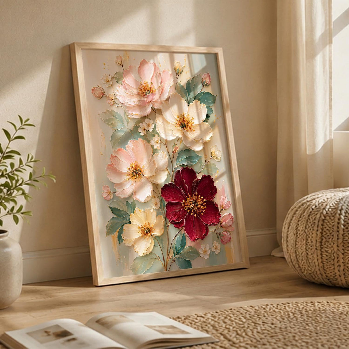 Floral Wall Art Home Decoration | Aesthetic Floral Paintings With Frame For Living Room Bed Room Hotel Wall Decor Digital Reprint Set of 1 (14X20)