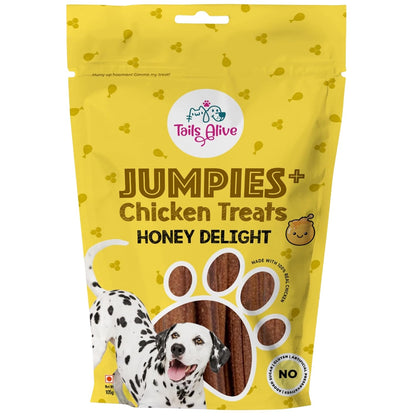 TailsAlive Jumpies+ Treats for Dogs | Joint & Mobility Support | No Added Sugar | Ashwagandha, Green-Lipped Mussel & Boswellia | Honey Delight | 100g