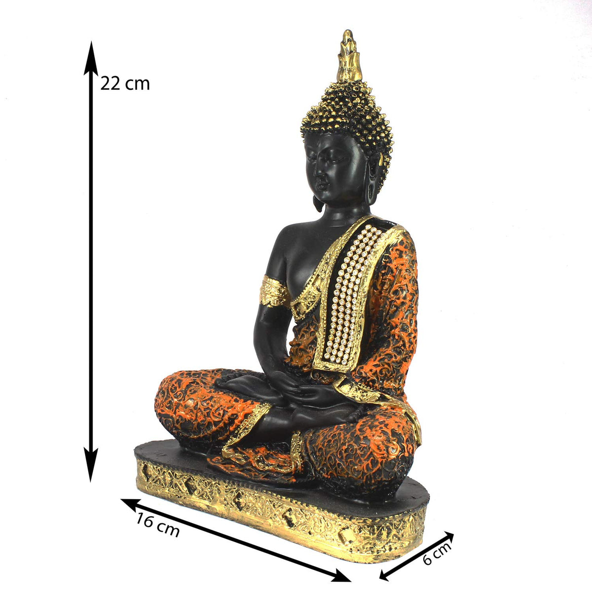 eCraftIndia Orange Black Resin Meditating Buddha Statue | Lord Buddha Statue for Home Decor Living Room Office | Buddha Showpiece | Buddha Idol Gift for Diwali Buddha Purnima Birthday Housewarming