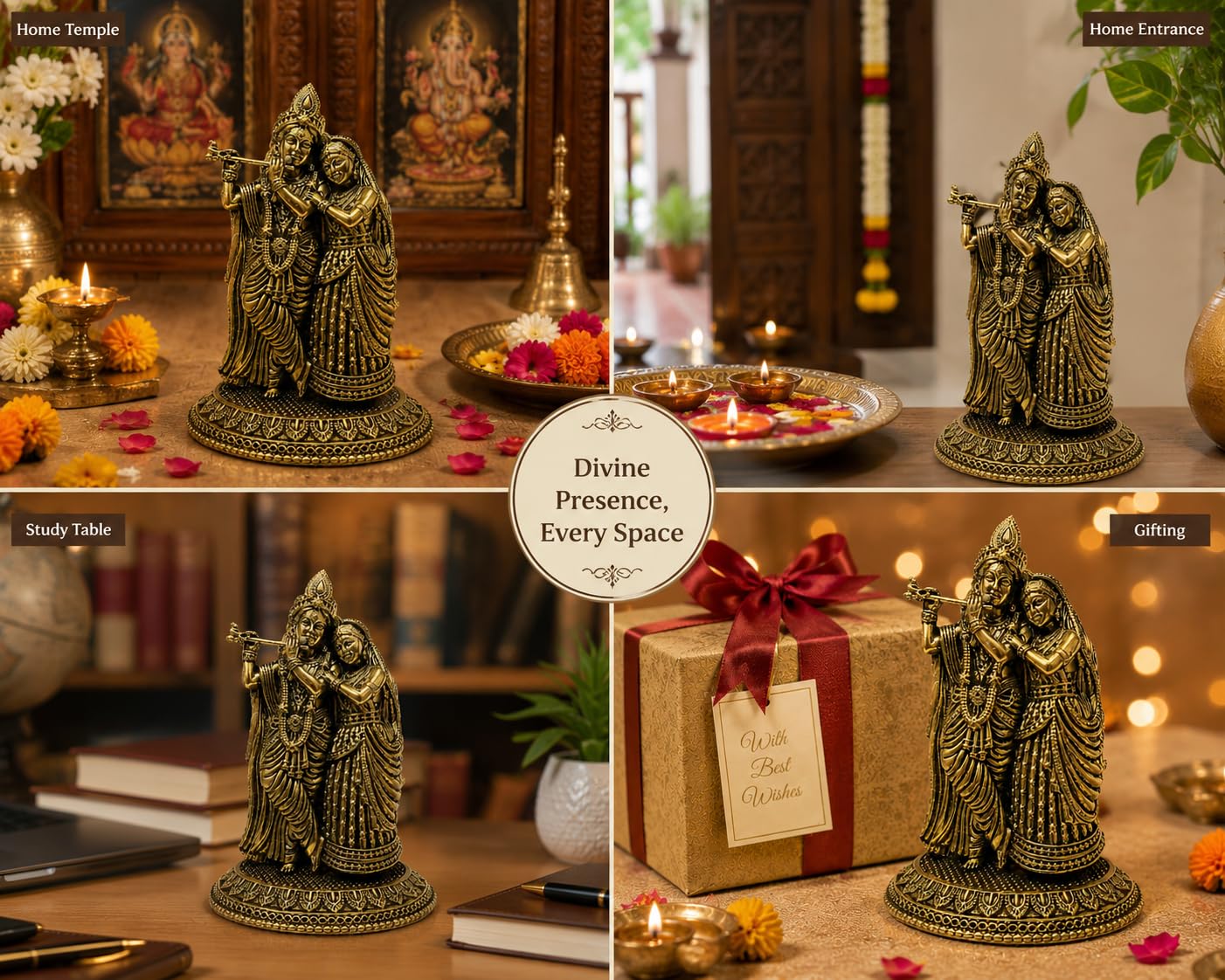 UNOVATE 100% Pure Brass Radha Krishna Murti, Radha Krishna Idol for Gift