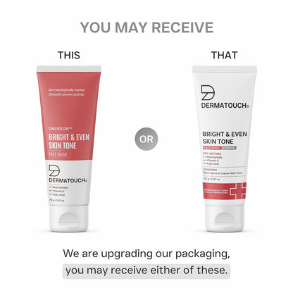 DERMATOUCH Bright & Even Tone Face Wash with Niacinamide, Vitamin E and Kojic Acid | Daily Gentle Face Cleanser For Tan, Pigmentation, Uneven Tone, Dark Spot Removal - 70G
