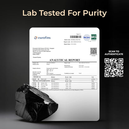 Analytical report with a black crystal on a dark background, featuring Eurofins logo.