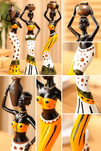 Xtore Beautiful Finish Uniquely Hand Crafted Home Dcor African Tribal Women Art Piece Handicraft Resin (Set of 3, Multicolour)