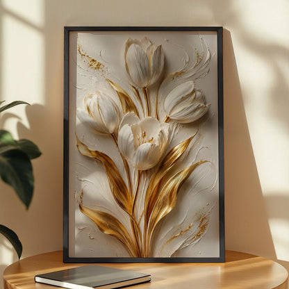 Floral Botanical Wall Painting with Frame | Premium Textured Flower & Leaf Artwork, Pastel Nature Wall Decor Framed for Living Room Bedroom Office and Home Decoration (Art-19,13x19inch)