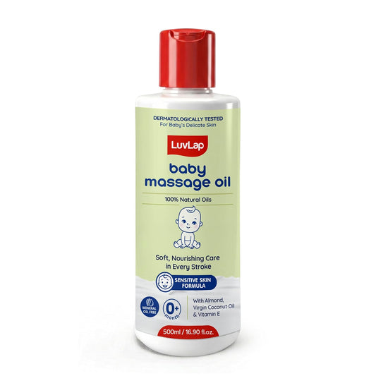 LuvLap Baby Massage Oil with Almond, Virgin Coconut Oil & Vitamin E, Deep Nourishing, Skin Repair & Relaxation, Ayurvedic Non-Sticky Oil for Soft New Born Skin, 100% Natural, Derma Safe, 500ml