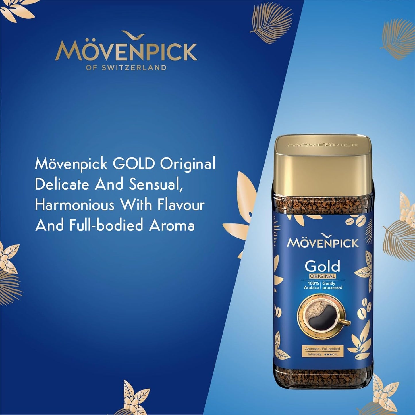 Movenpick Gold Original Imported Instant Coffee - Classic Instant Powder, With Rich Aroma, 100% Arabica Blend, Strong Freeze Dried, Premium Pure Roasted, High Caffeine Flavour, Weight 100g