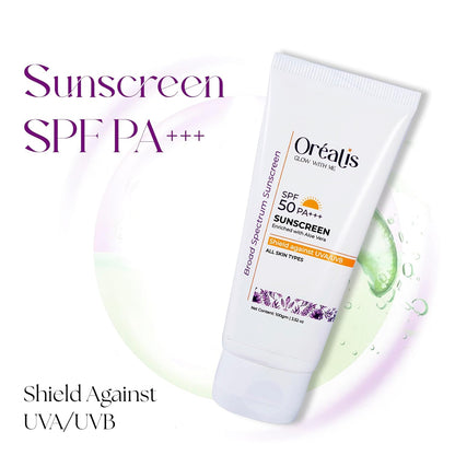 Oréalis Sunscreen Cream 100gm with UVA UVB PA+ Protection | Moisturizer with Aloe Vera | Broad Spectrum Lightweight Non-Greasy Face Sunscreen for All Skin Types Men & Women