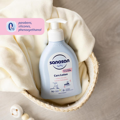 sanosan Baby Care Lotion| Suitable for baby’s delicate skin| with Moisturizes 24 hours parabens|paraffins| silicones & phenoxyethanol| Clinically Tested|200 ml