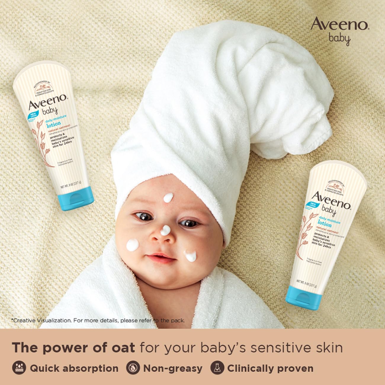 Aveeno Baby Daily Moisturising Lotion (227g) | Natural Oatmeal | For Delicate & Sensitive Skin | Protects & Moisturizes Baby's Skin for 24 Hours | Fragrance-Free & Hypoallergenic | Recommended by US Pediatricians
