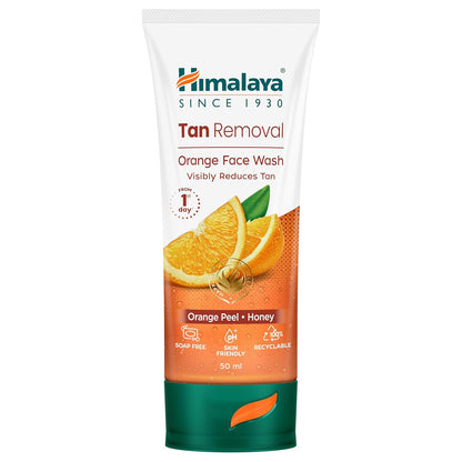 Himalaya Tan Removal Orange Face Wash tube on a white background