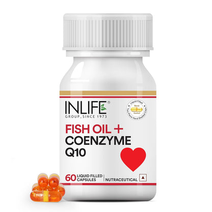INLIFE Fish Oil Coenzyme Q10 Omega 3 Supplement - 60 Liquid Filled Capsules