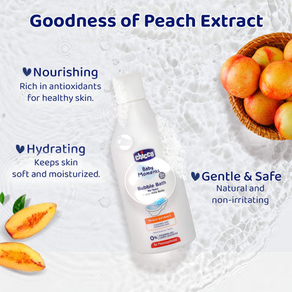 Chicco Baby Moments Bubble Bath, 300ml with Peach extracts | No Tears Formula | Hydrated Skin | Dermatologically Tested | Parabens & Phenoxyethanol Free