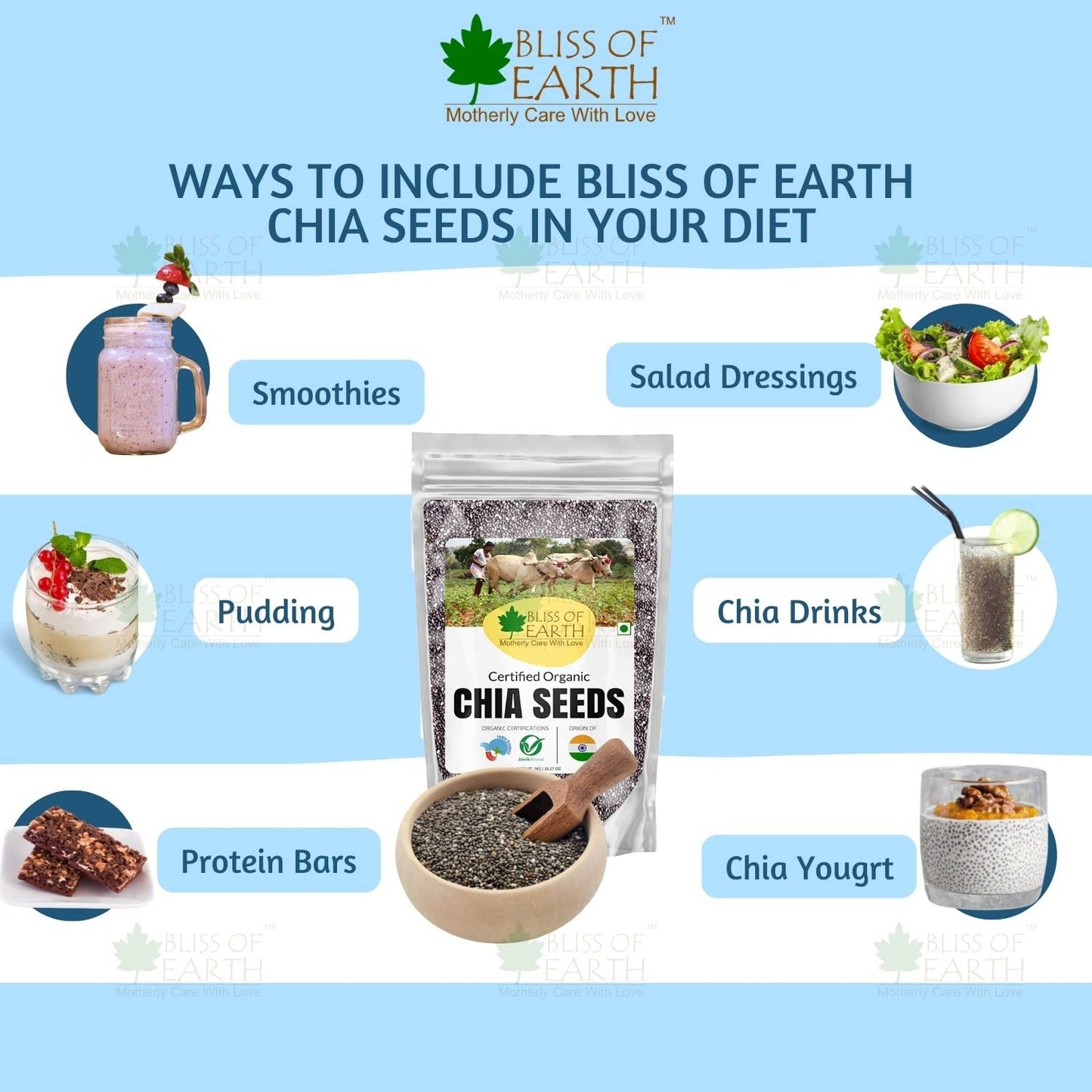 Bliss of Earth Chia Seeds 500g - Organic Raw For Weight Management - Raw Super Food With Omega & Fiber