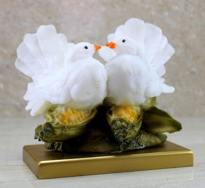 Resin Two Love Birds Fantasy Showpiece-6 Inches Height|Love Birds Statue For Goodluck,Gifts,Decorative,White