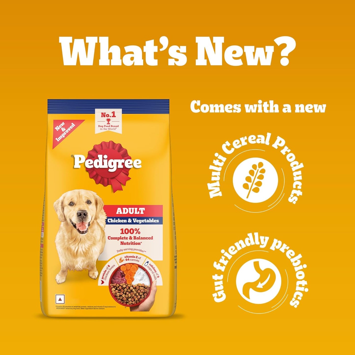 Pedigree Adult Dry Dog Food, Chicken & Vegetables, 1 kg, Contains 37 Essential Nutrients, 100% Complete & Balanced Food for Adult Dogs