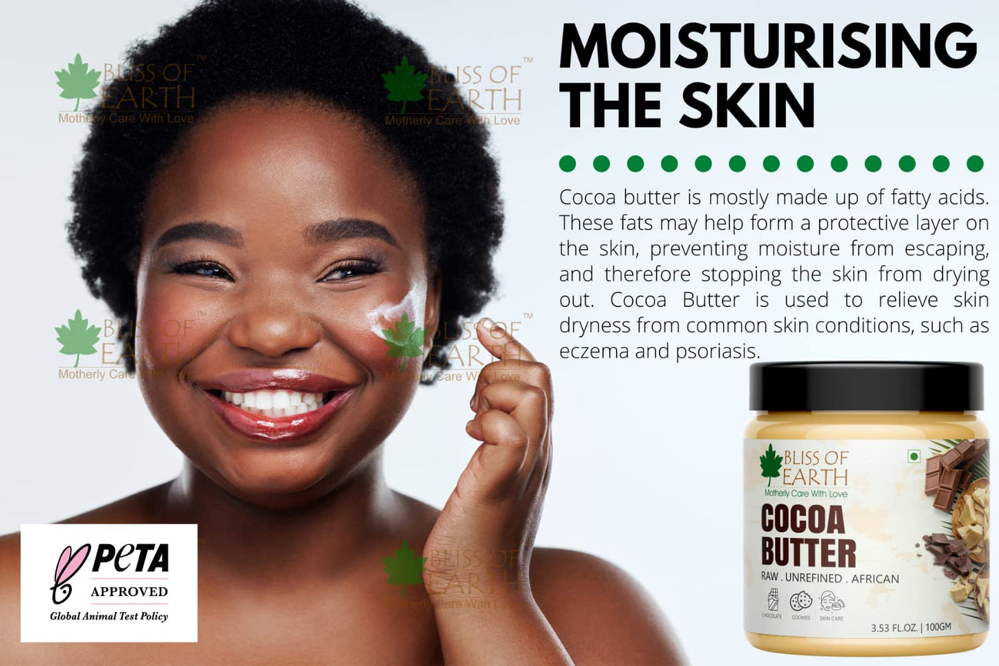 Bliss of Earth African Cocoa Butter, Rich in Fatty Acids and Antioxidants, Raw Cocoa Chocolate Butter, Vegan, PETA Approved, Moisturizes, Prevents Stretch Marks, Anti-Aging, 100 g,