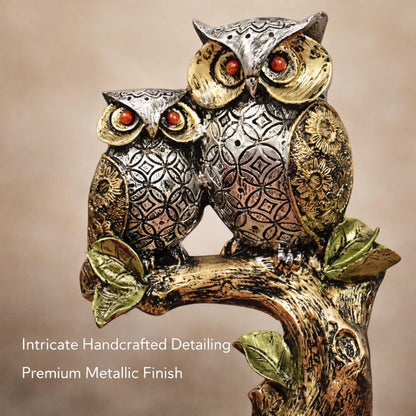 Resin Owl Pair Statue Sitting On Tree - Home Decor/Office Table Top Decoration/Living Room/Garden Showpiece/Gift Item - Pack Of 1 (Design 1), Multicolour