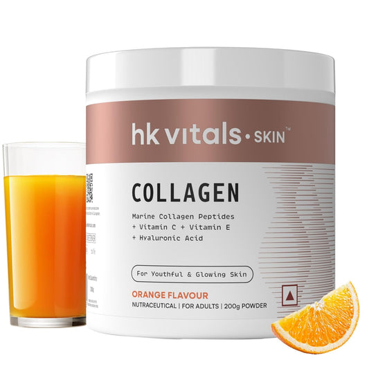 HealthKart Hk Vitals Marine Collagen Supplement (Orange, 200 Gram) | Vitamin C, E, Sodium Hyaluronate | For Healthy Skin, Hair & Nails