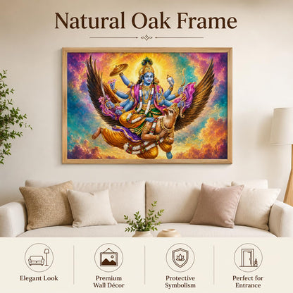 Lord Vishnu Garuda Vastu Devotional Wall Painting for Living Room Bedroom Hall Office Decor, Hindu Spiritual Artwork, Premium Wooden Synthetic Frame (13.5 x 19.5 Inch) NM01-V-165