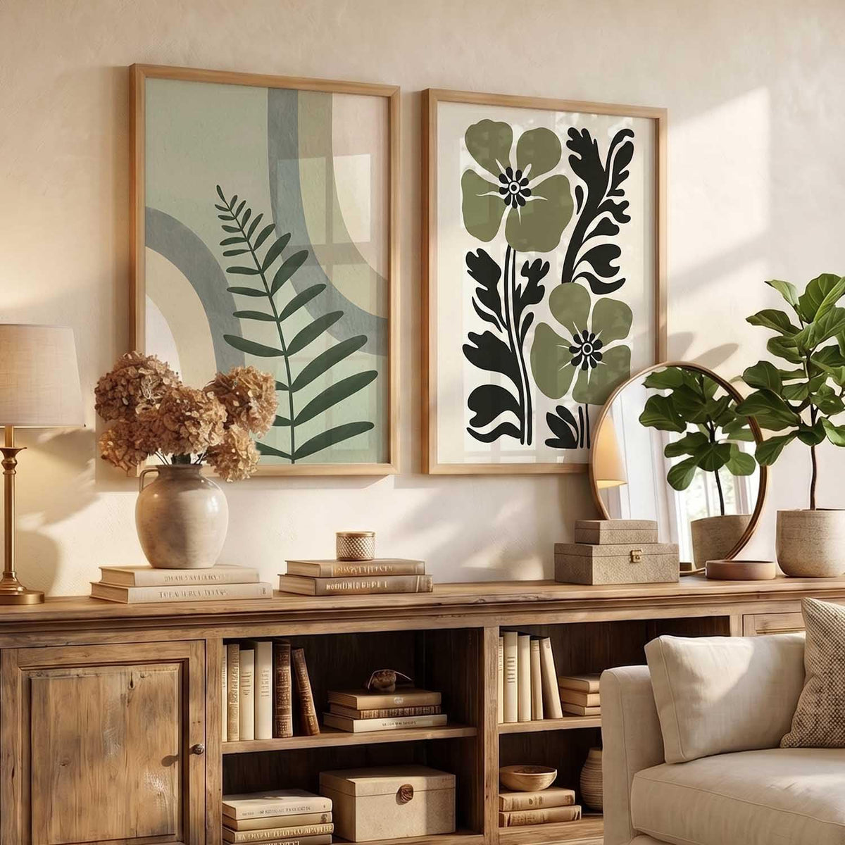 Aesthetic Boho Art Home Decoration | Boho Paintings With Frame For Living Room Bed Room Hotel Wall Decor Digital Reprint Set of 2 (13X17 inch)