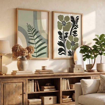 Aesthetic Boho Art Home Decoration | Boho Paintings With Frame For Living Room Bed Room Hotel Wall Decor Digital Reprint Set of 2 (13X17 inch)
