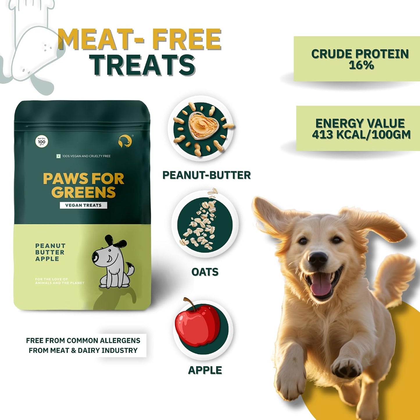 PAWS FOR GREENS Multivitamin Dog Treats 100% Natural Plant-Based Meat-Free Dog Biscuits Healthy & Veg Dog/Puppy Snacks (100grams)
