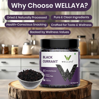 WELLAYA Premium Dried Black Currant - 300gm | Healthy & Tasty Whole Black Current | Rich In Vitamin K, High in Nutrients & Antioxidants | Delicious & Healthy Snack | Gluten-Free Snacking