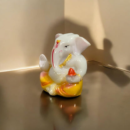Lord Ganesha Idol for Car Dashboard | Composite Marble Ganesh | Available in White, Golden & Black | Small Sitting Ganpati Murti