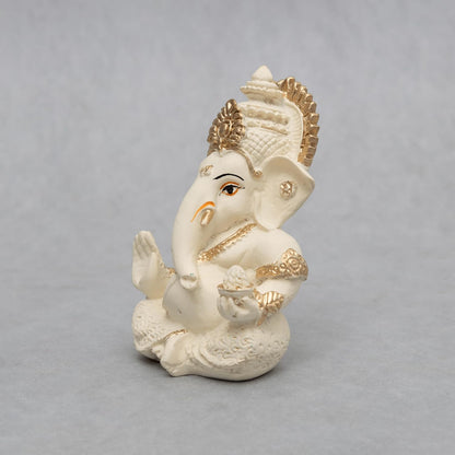 Lord Ganesha Idol for Car Dashboard, Home Decor & Pooja | Resin Gold Plated Ganpati Murti | 3.5 Inch Ganesh Statue for Gift, Diwali, Housewarming, Baby Shower, Mandir Decor, Off White, P -1