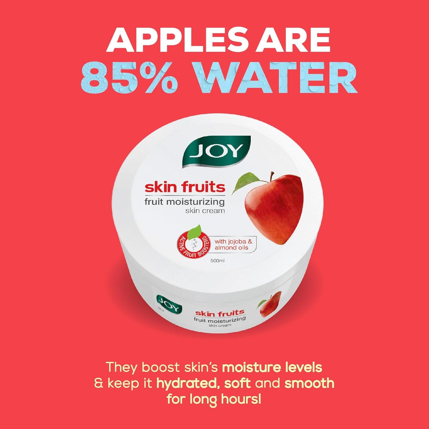 Joy Skin Fruits Moisturizing Skin Cream With Apple, Jojoba & Almond Oil (500ml) | Quick Absorbing & Non Sticky Moisturizer for Face, Hands & Body | Cold Cream For Healthy, Soft & Glowing Skin