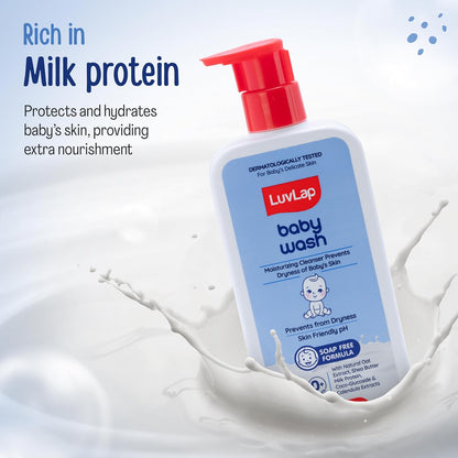 LuvLap Baby Wash - 600ml, with Milk Protein, Oatmeal, Shea Butter and Vitamin E, Soap Free, Baby Wash for Baby Bath, Natural, pH Balanced & Paraben Free, Dermatologically Tested