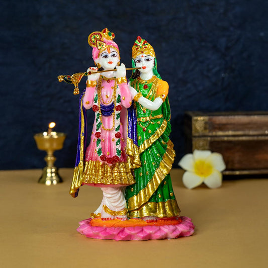Resin Colorful Radha Krishna Murti (21 Cm, Medium Size) | Radha Krishn Statue for Gifting | Resin Radha Krishna Idol | Radhe Krishna ki Murti for Pooja