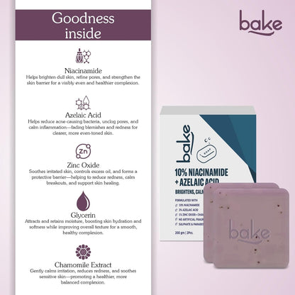 BAKE 10% Niacinamide + 3% Azelaic Acid Scrub Treatment Soap (200 Gms Pack of 2) for Body & Back Acne, Reduces Strawberry Legs | Fades Dark Spots | Non Drying Formula | Soap For Men & Women | 100g x 2