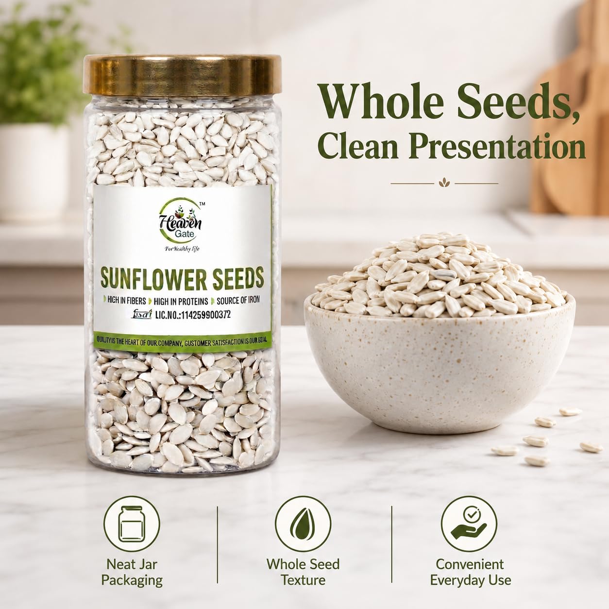Heaven Gate Raw Sunflower Seeds | High in Vitamin E, Dietary Fibre & Protein | Raw Seeds for Eating | Healthy Snacks | Baking & Cooking | Diet Food | Edible