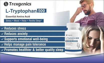 Trexgenics L-TRYPTOPHAN 500mg Essential amino acid, Stress, Mood, Relax, Restful Sleep Support (60 Vcaps) (1)