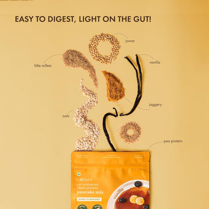 Cosmix No-Nonsense Protein Pancake | 8g Protein/Serving | Instant Breakfast with Supergrain Blend (Oats, Jowar, Kodo, Little Millet) | Pancake Mix | No Maida, No Refined Sugar | Vanilla - 200g