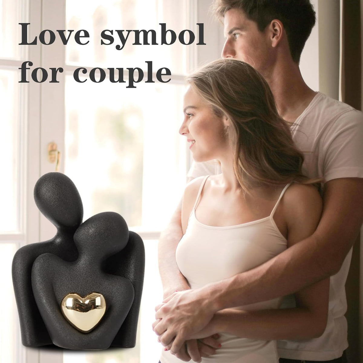Hugging Couple Statue - Romantic Home Decor, Perfect Wedding Anniversary and Valentines Day Gift, Figurine for Home, Office, Coffee Table and Desktop (Black, Romantic Couple), 5 x 6.5 Cm