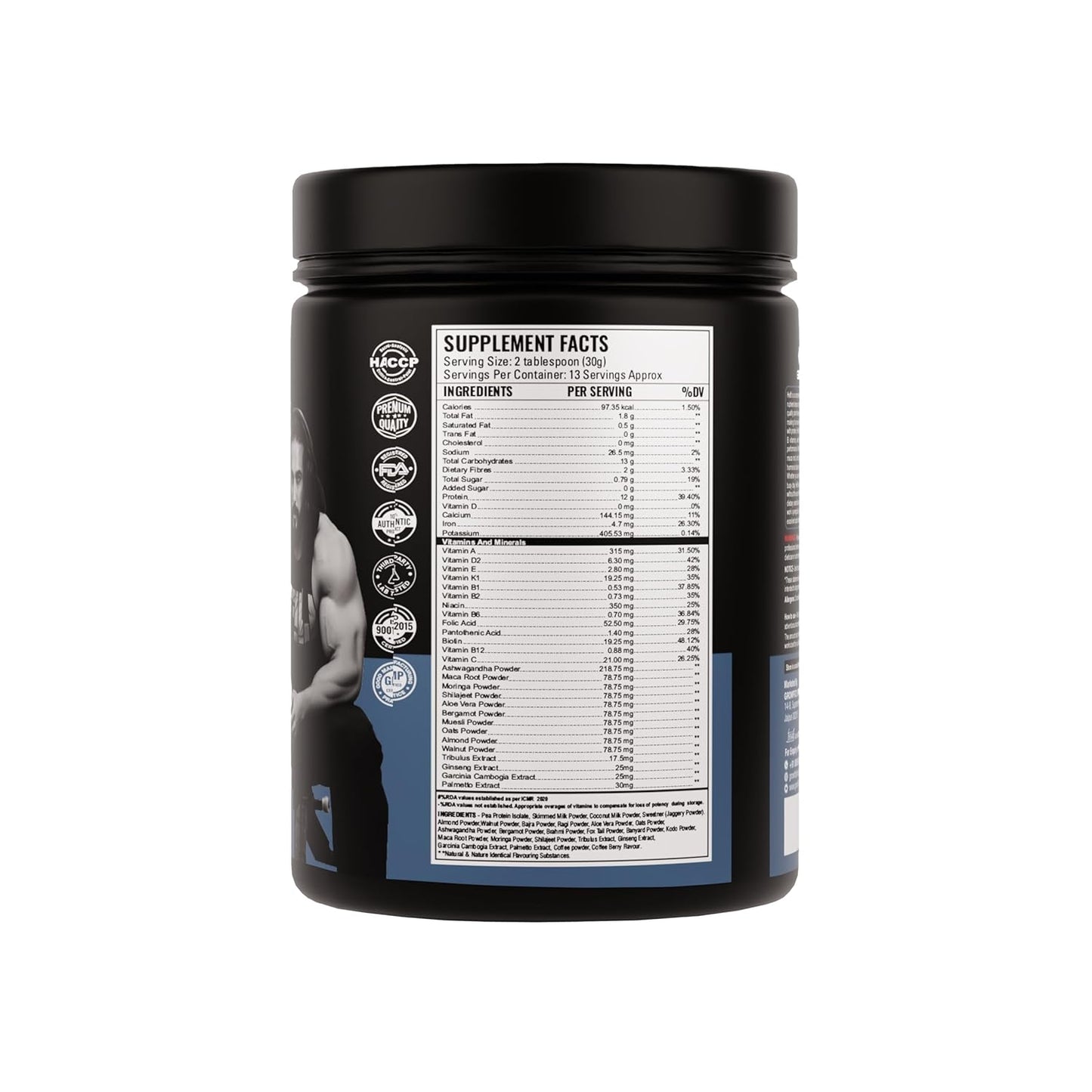 Growfit Hefit 100% Natural Plant Protein Powder 400g | 12g Protein - Pea Isolate | Easy to Digest | Meal Supplements for Muscle Growth & Recovery | 50+ Organic Herbs | No Added Sugar (Coffee Berry)