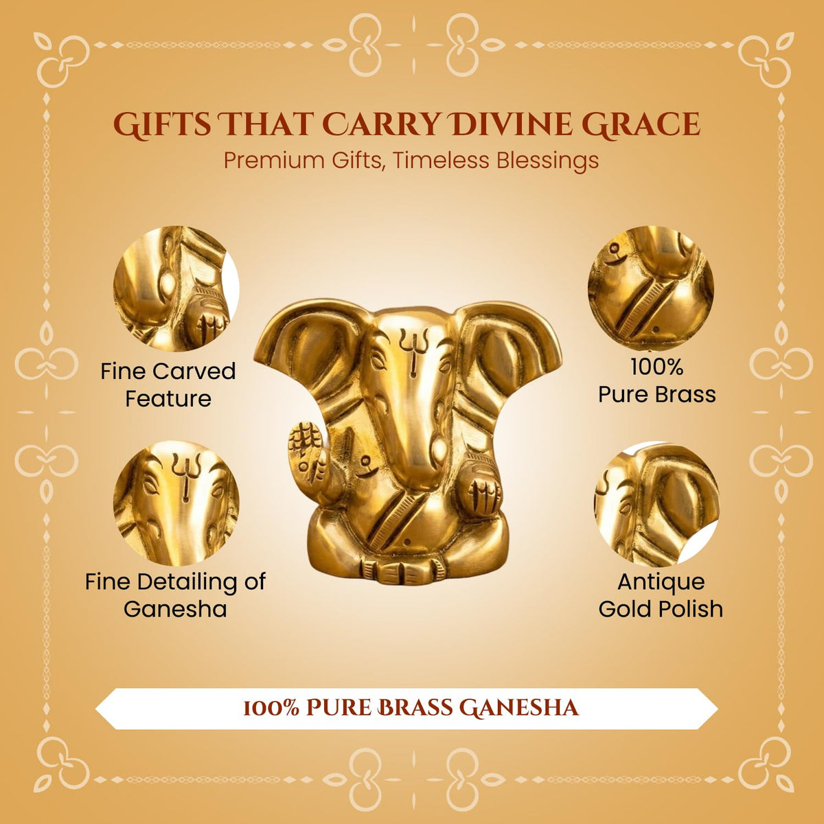 100% Pure Brass Ganesha Idol (Size: 4 cm) | Pital Ganesh Murti for Pooja Room, Home Decor, Office Desk and Car Dashboard | Vinayagar Statue for Diwali Puja