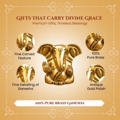 100% Pure Brass Ganesha Idol (Size: 4 cm) | Pital Ganesh Murti for Pooja Room, Home Decor, Office Desk and Car Dashboard | Vinayagar Statue for Diwali Puja