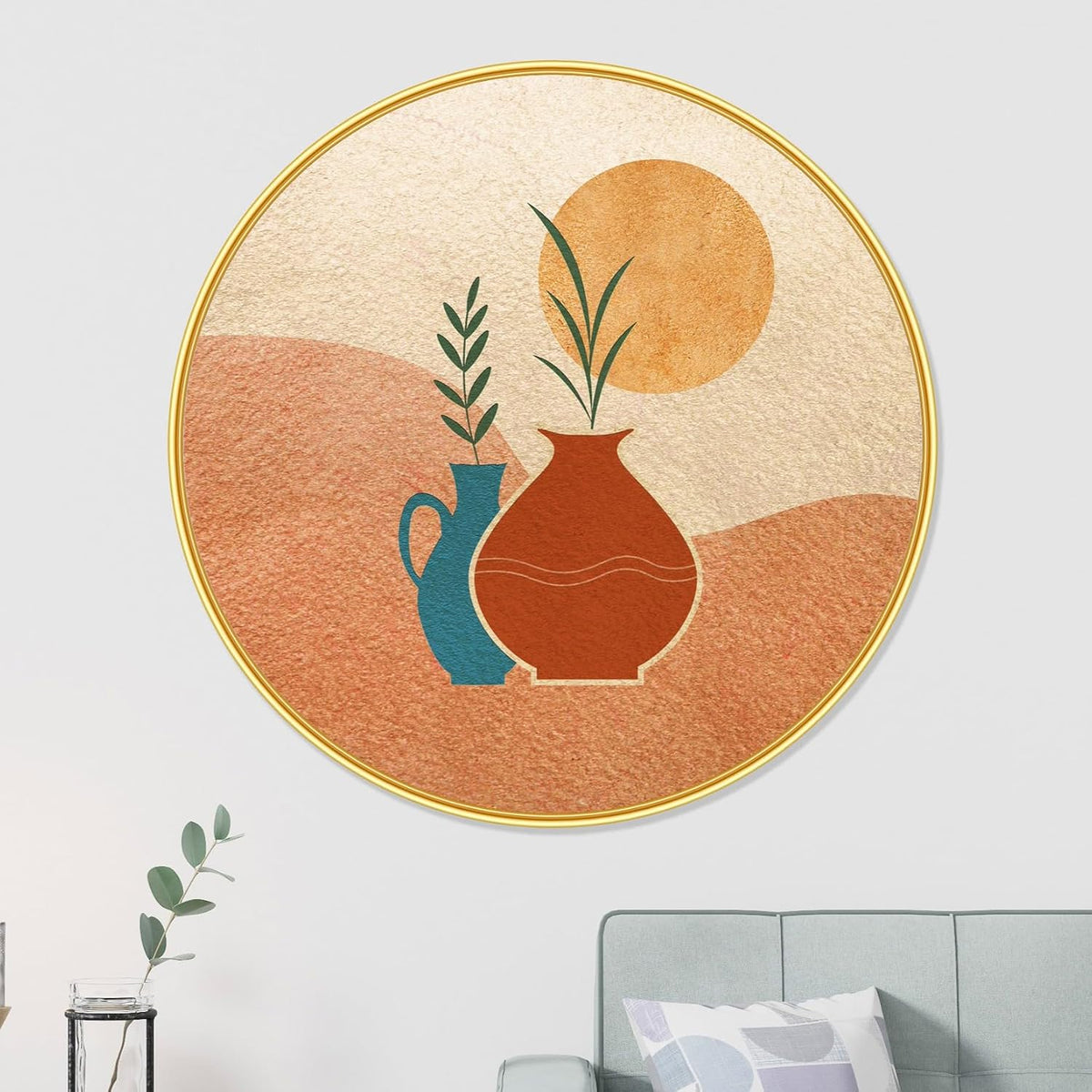 flower pot modern art Premium Sparkle lamination Golden Slim Frame 50.8 cm x 50.8 cm Large Size, For Home/Office/Hotel painting GRL-49