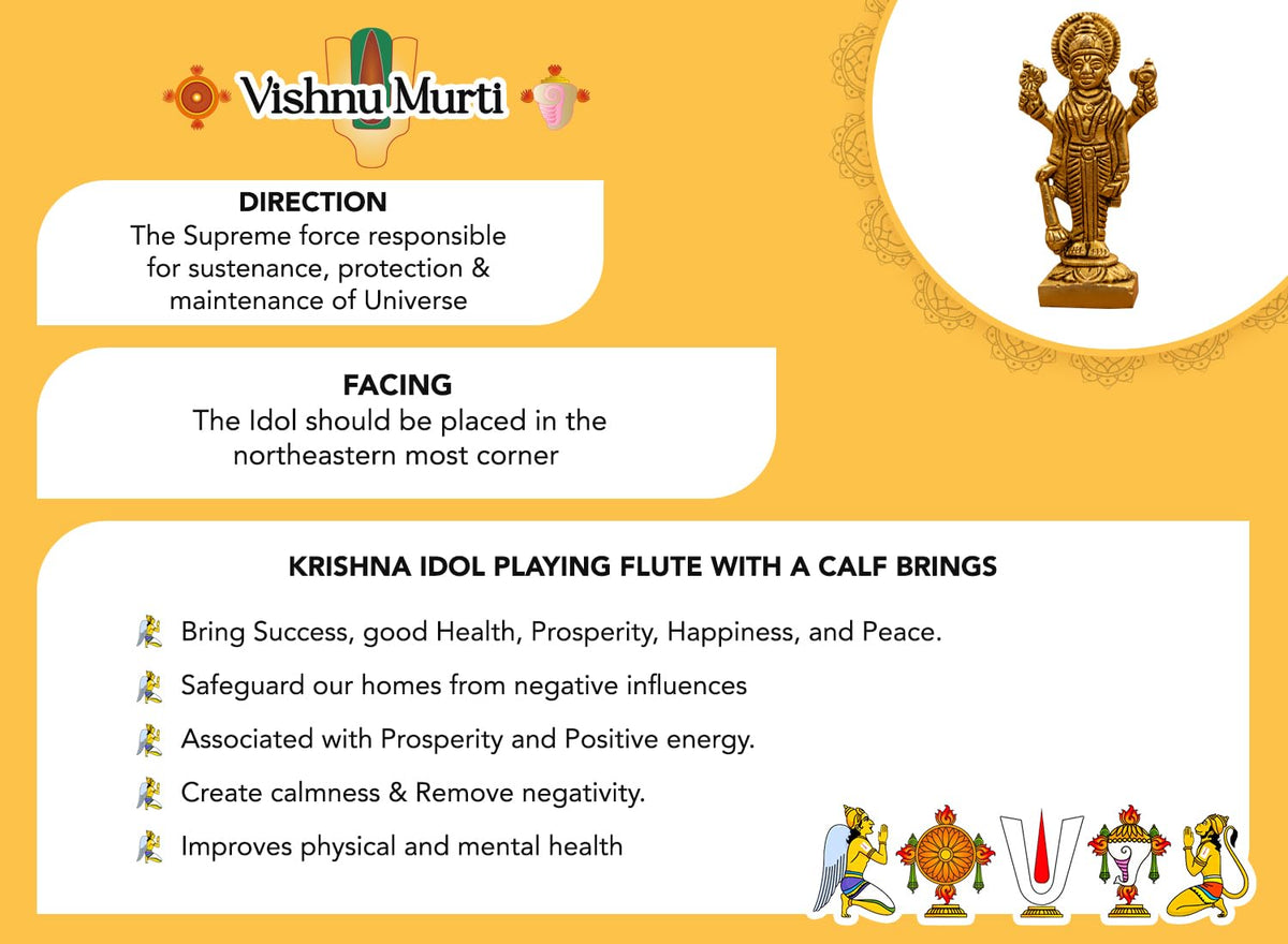 100% Pure Brass Lord Vishnu Idol | Vishnu Bhagwan Murti for Car Dashboard, Pooja Room, Home Decor & Office Desk | Laxmi Narayan Standing Idol | Narayan Statue for Gifting