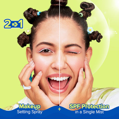 Aqualogica Bright+ Makeup-Set Sunscreen Mist SPF 50+ PA++++ with Blueberry & Kojic Acid | Ultra-Fine Mist for Easy Application over Makeup | Quick Drying | Sets Make-Up | No White Cast | Easy Reapplication | Hydrates & Refreshes | 80 ml