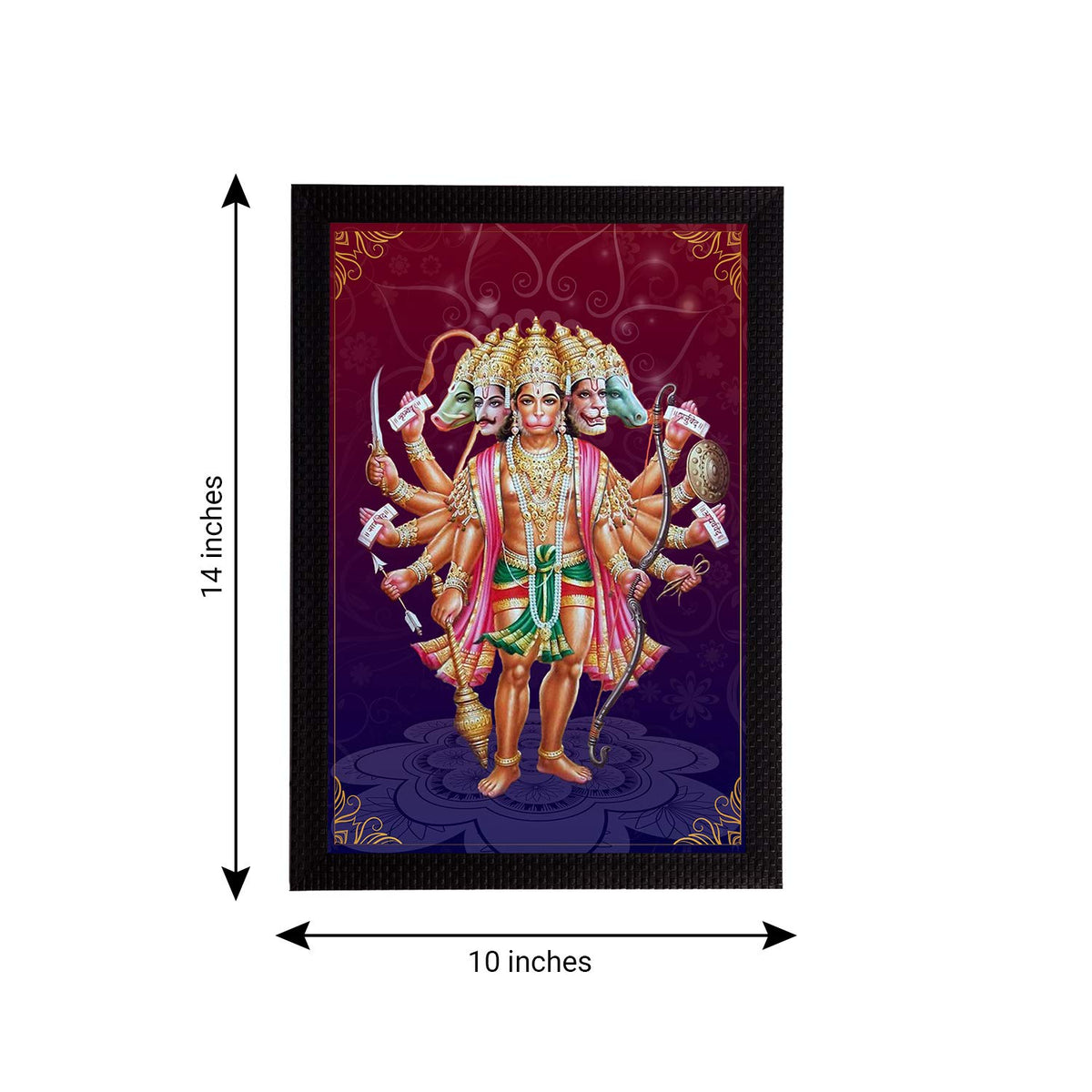 Engineered Wood Panch Mukhi Lord Hanuman Satin Matt Texture UV Art Painting, 10 Cm
