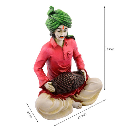Rajasthani Lady Playing Dholak Showpiece Polyresin Statue (12.5 cm x 10 cm x 15 cm, Green and Orange)
