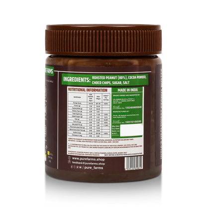 PURE FARMS Dark Chocolate Peanut Butter | Crunchy Chocolate Peanut Butter Spread | 22g Protein, Pure Cocoa | 80% Roasted Peanuts, No Hydrogenated Oil